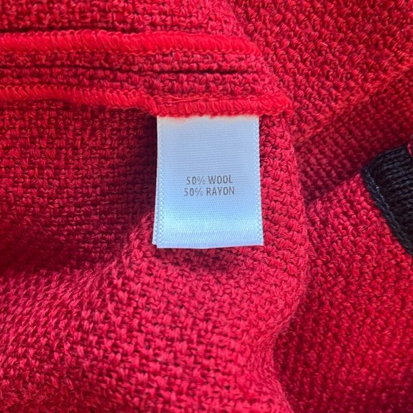 ST. JOHN Black Label Red & Black Knit Hook Front Long Sleeve Jacket - Picture 8 of 9